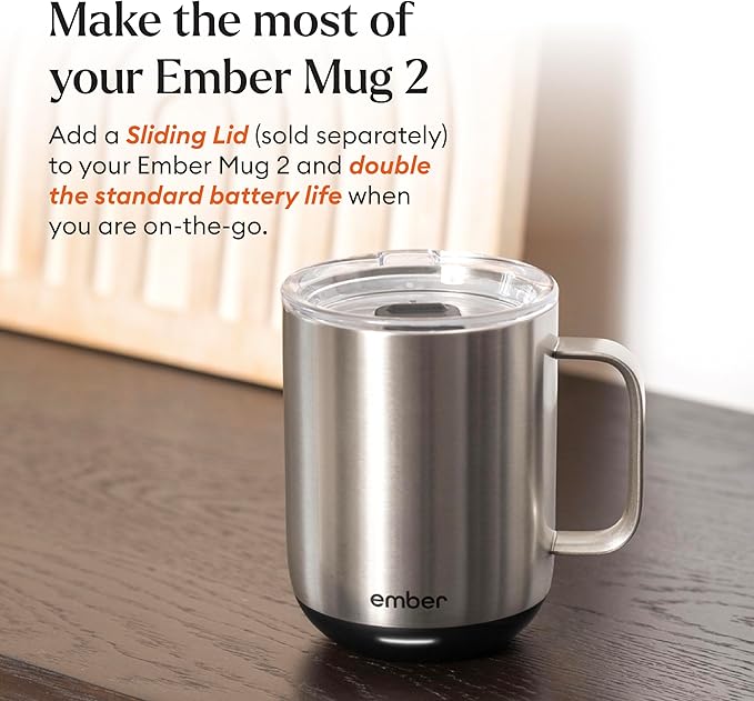 Ember Temperature Control Smart Mug 2, 10 Oz, App-Controlled Heated Coffee Mug with 80 Min Battery Life and Improved Design, Stainless Steel
