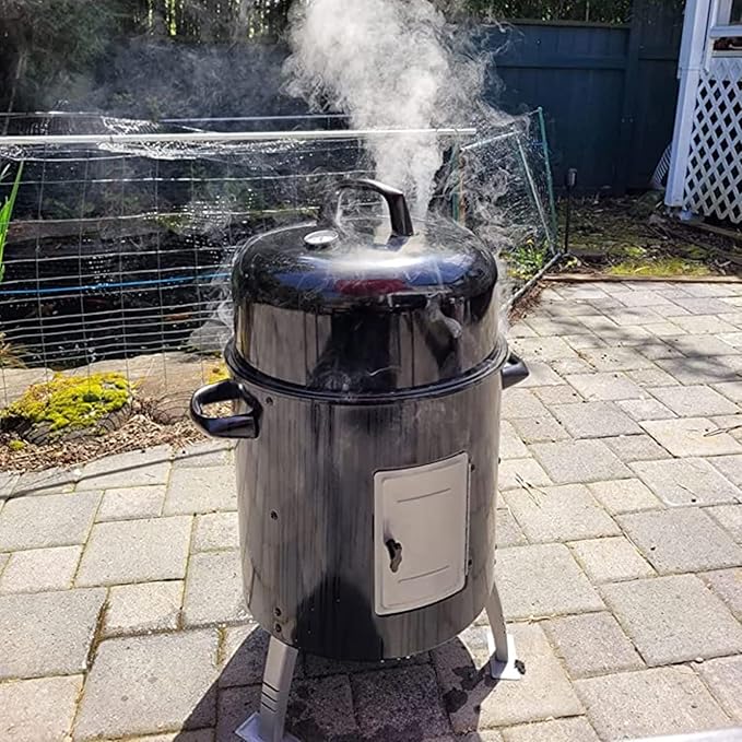 MFSTUDIO 17" Vertical Charcoal Smoker with Thermometer, Integrated Metal Grill Chamber Less Smoke Leak & Heat Loss,Black