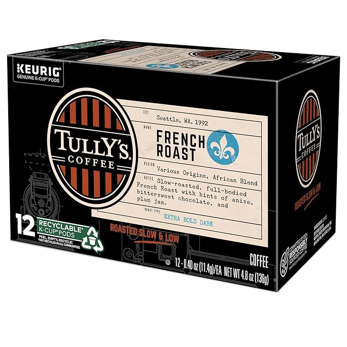 Tully's Coffee French Roast Keurig Single-Serve K-Cup Pods, Dark Roast Coffee, 72 Count