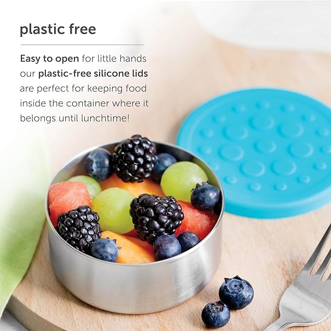 LunchBots 4.5 oz Stainless Steel Dressing Container for Condiments, Dips, Snacks, Dipping Sauce Cups with Silicone Lid, Fits in Lunch Bags and Bento Boxes - Set of 2 (Aqua)