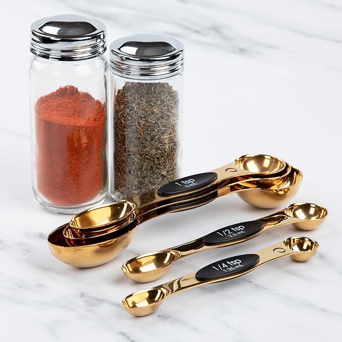 Progressive International Magnetic Measuring Spoons, Set of 5 – Black, Easy to Store with Magnetic Design (Gold)
