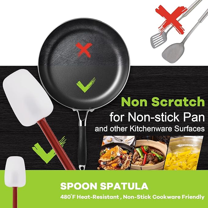 Commercial Spoonula Rubber Spatula Set, High Heat Spatula Spoon 9.5 Inches, Commercial Spatula for Cooking, Rubber Spatula Set Resistant to 500℉ (2 Spoonulas 14"/M)