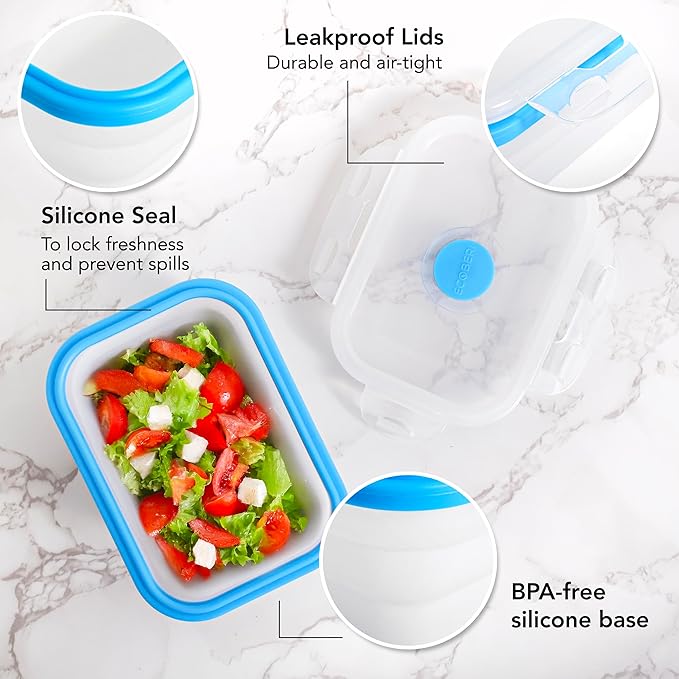 ECOBERI Small Collapsible Silicone Containers, Perfect for Snacks, Travel, Space-Saving Storage, Set of 8
