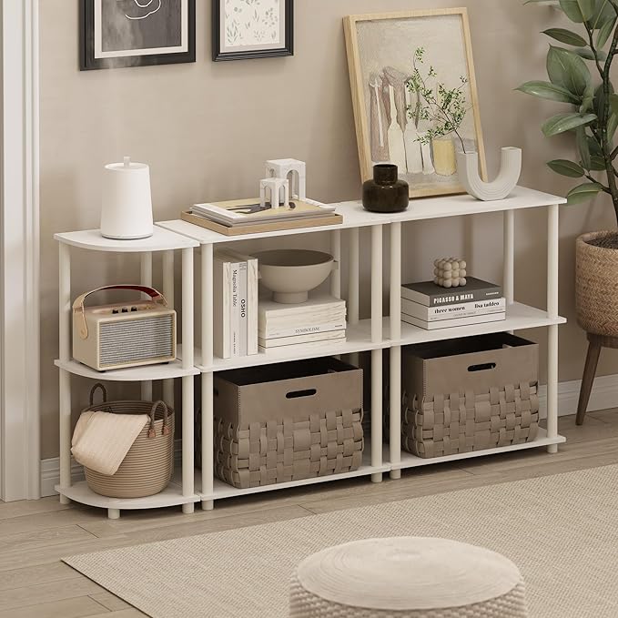 Furinno Turn-N-Tube Storage Shelves Set of 2, 3-Tier Book Shelf, Corner Shelf, Toolless Open Shelves, for Organization and Storage, Living Room, Garage, Home Office, White