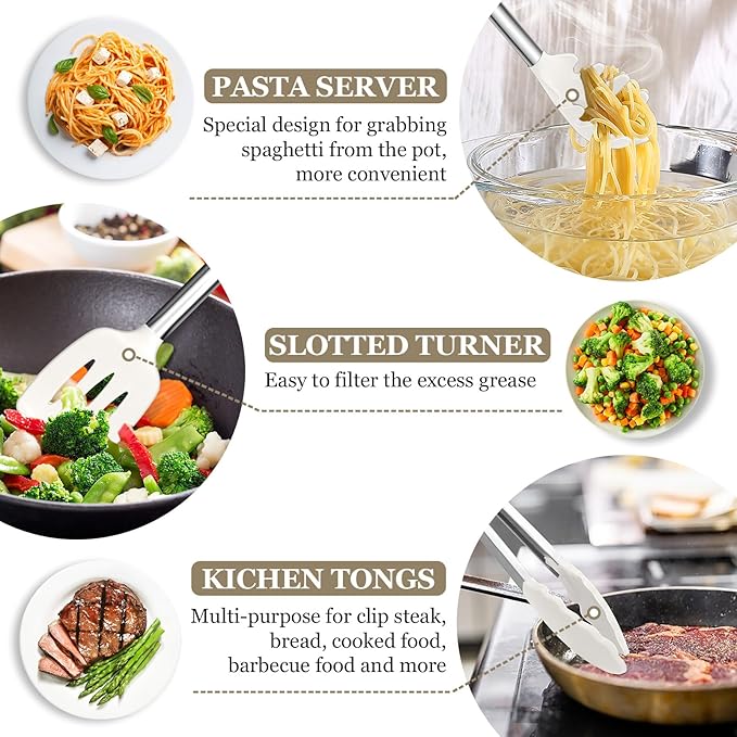 TeamFar Kitchen Utensils, 8PCS Cooking Silicone Utensils Kitchen Tool Kit with Stainless Steel Handle, for Nonstick Cookware Cooking Stirring Turning, Food Grade & Heat Resistant, Dishwasher Safe