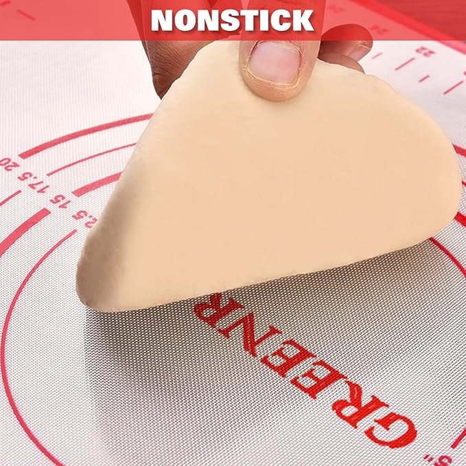 Extra Large Silicone Pastry Mat Extra Thick Non Stick Baking Mat with Measurement Fondant Mat, Counter Mat, Dough Rolling Mat, Oven Liner, Pie Crust Mat (20''(W) * 28''(L), Red)