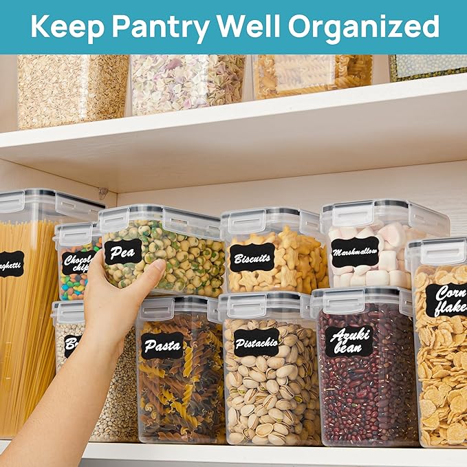 Vtopmart Airtight Food Storage Containers Set with Lids, 15pcs BPA Free Plastic Dry Food Canisters for Kitchen Pantry Organization and Storage, Dishwasher safe,Include 24 Labels, Black