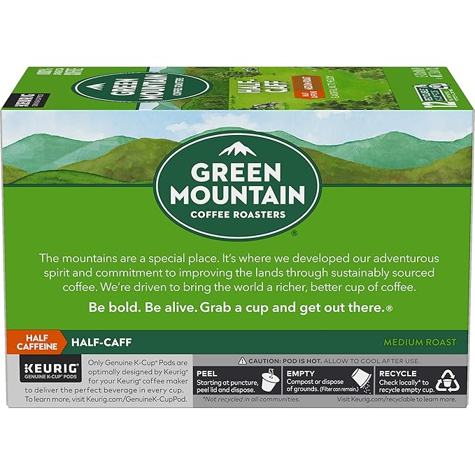 Green Mountain Coffee Roasters Half Caff Keurig Single-Serve K-Cup pods, Medium Roast Coffee, 12 Count