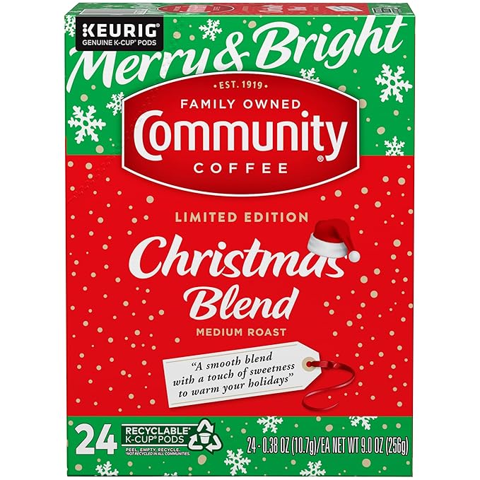 Community Coffee Christmas Blend, Medium Roast 96 Count Coffee Pods, Compatible with Keurig K-Cup Brewers, 24 Count (Pack of 4)