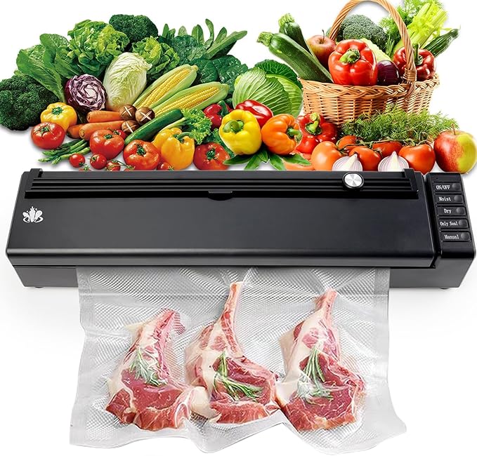 Etunia Vacuum Sealer, Cordless Rechargeable Vacuum Sealer Machine for Dry/Moist Food Storage to Extend Fresh, With Manual Vacuum, 1 Air Hose for Food Containers, Bag Cutter and 10 Vacuum Sealer Bags