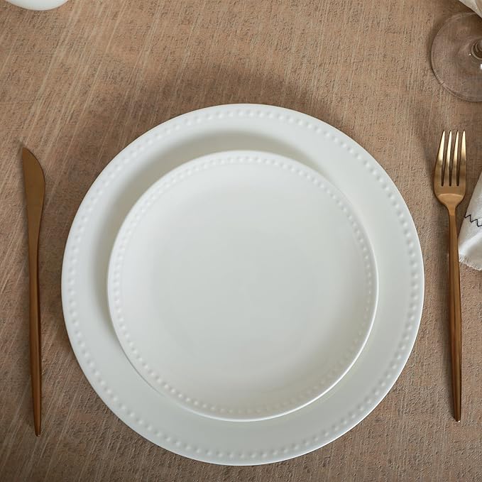 Stone lain Bone China Pinpoint Embossed 32 Piece Dinnerware Set, White