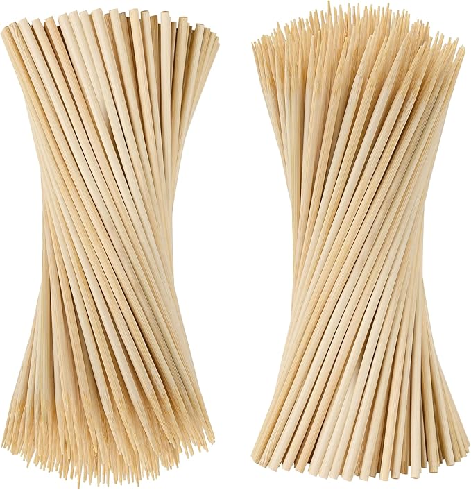 300PCS Bamboo Skewers 6 inch, Wooden Skewers for Appetizers, Kabob Sticks, Fruit, BBQ, Grilling,Chocolate Fountain, Yakitori Chicken