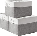 TheWarmHome Storage Bins Baskets for Organizing, 20.5L×15.7W×13.8H 3 Pack Sturdy Fabric Storage Basket W/Handles, Decorative Foldable Storage Baskets for Shelves Closet Nursery Toy (White & Grey)