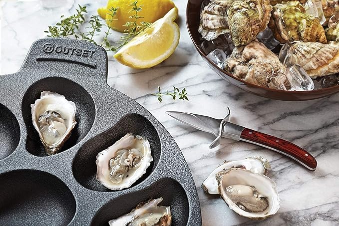 Outset 76225 Cast Iron Oyster Grill Pan, 12 Cavities, Black