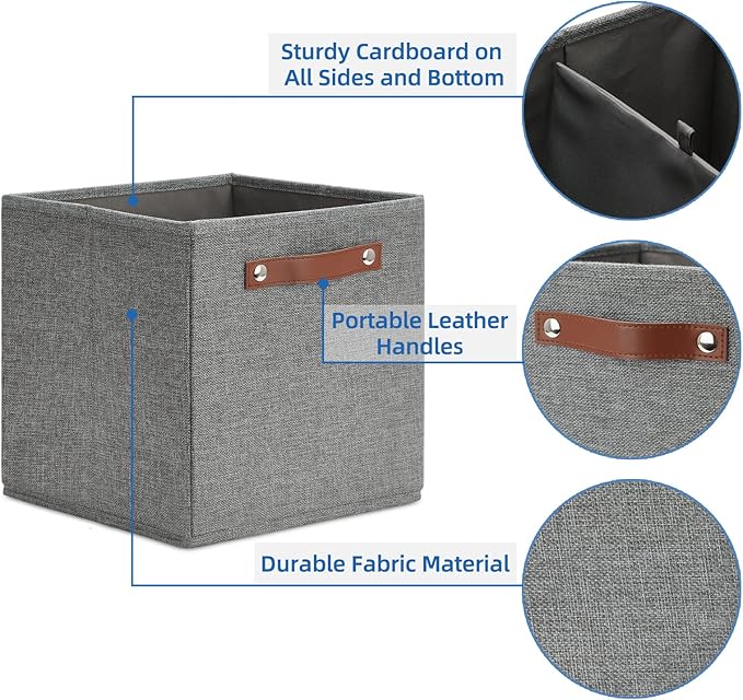 Temary 11 Inch Cube Storage Bins 4PCs Fabric Storage Cubes Storage Baskets Organizer with Handles, Foldable Baskets for Organizing Clothes, Toys, Towels (Grey, 11x11x11)