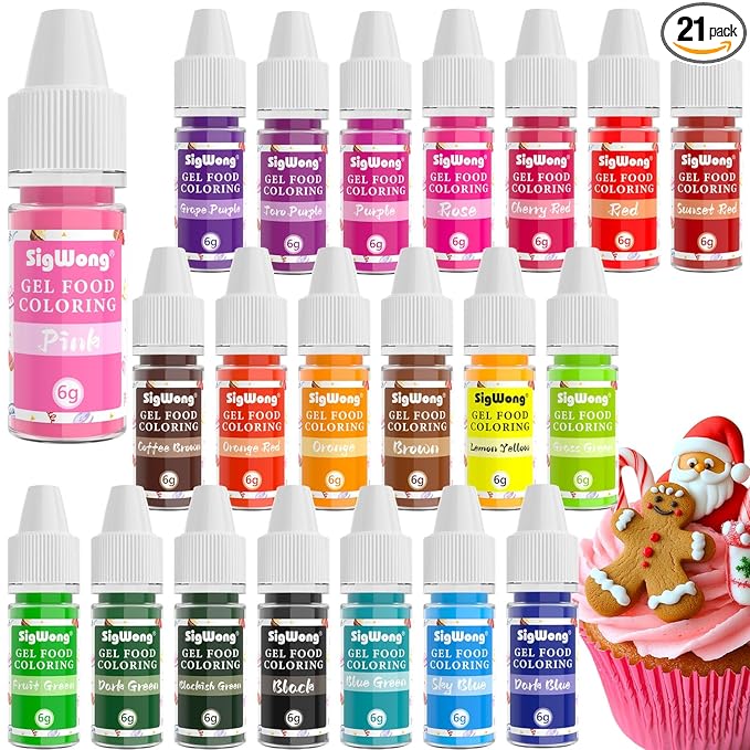 Gel Food Coloring Set - 21 Colors Tasteless Gel Based Food Color Dye, Vibrant Edible Icing Color for Cake Cookie Decorating, Christmas Baking, Fondant, Frosting, Easter Eggs, with Gloves (6g/Bottle) - Vegan