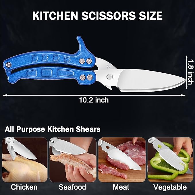 Kitchen Shears Heavy Duty Poultry Shears Meat Cutting Dishwasher Safe and Stainless Food Kitchen Scissors for Chicken Turkey Thanksgiving,Blue