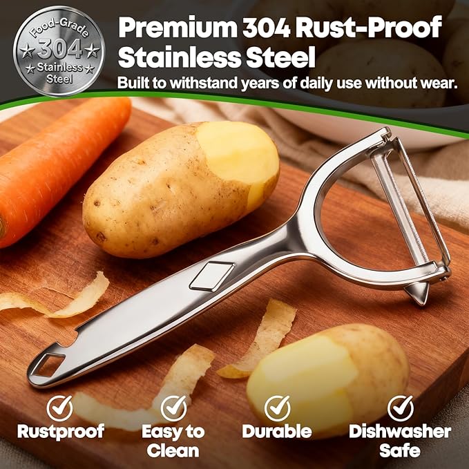 5-in-1 Vegetable Fruit Peeler Set, Y & I-Shaped Stainless Steel Blades with Ergonomic Non-Slip Handle, Sharp Kitchen Peeler for Fruits Carrots Potatoes (2-Pack)