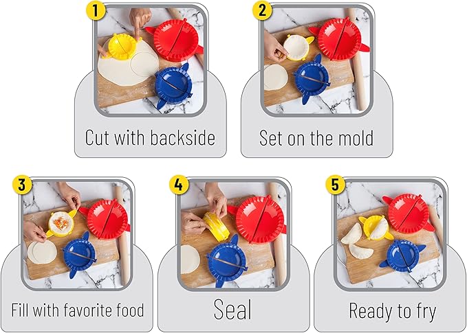 BTaT- Dough Press Set, 3 Pack, Empanada Press, Dough Press, Dumpling Press, Hand Pie Press, Mini Pie Press, Hand Pie Maker, Meat Pie Cutter, Pie Press, Pastry Press, Turnover Press, Christmas Gifts
