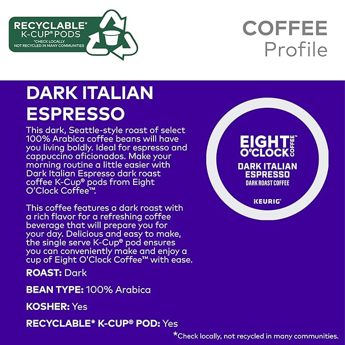 Eight O'Clock Coffee Dark Italian Roast Keurig Single-Serve K-Cup Pods, Dark Roast Coffee, 60 Count