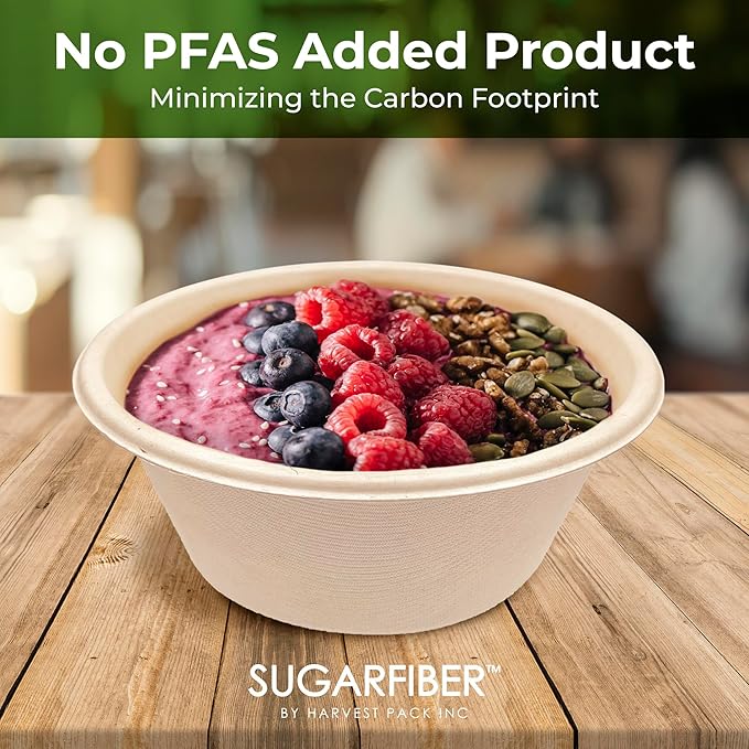 [500 Count]Harvest Pack 16oz PFAS FREE Round Paper Bowls Bulk, Compostable Heavy-Duty Eco-Friendly Disposable Bagasse Acai Bowls, Sugarcane Natural plant fibers for Meal Prep Takeout Dinnerware