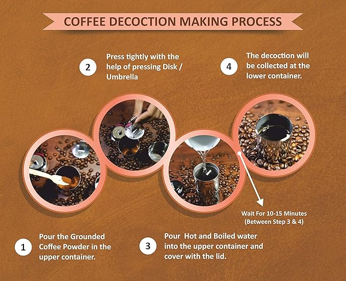PAJAKA South Indian Filter Coffee Maker 4-6 Cup Mug Madras Kaapi Kappi Drip Decoction Maker Brewer Dripper Stainless Steel Medium Size for Home & Kitchen (250 ML)