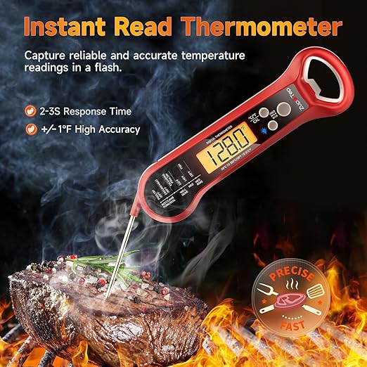 Meat Thermometer Digital – Instant Read Food Thermometer for Cooking with Long Probe and Backlit Display, Fast Accurate Temperature for Grill, BBQ, Smoker, Candy, Kitchen Essentials