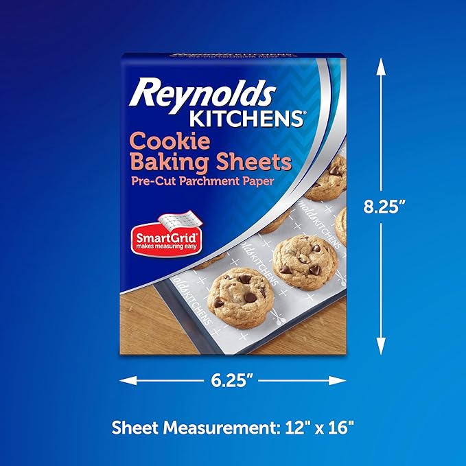 Reynolds Kitchens Cookie Baking Sheets, Pre-Cut Parchment Paper,25 Count (Pack of 4), 100 Total Sheets