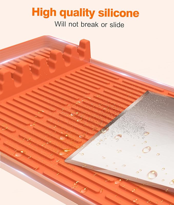 Silicone Griddle Tools Mat for Blackstone - Large Silicone Spatula Mat with Drip Pad - Griddle Mats BBQ Grill Accessories - Side Shelf Mats Grill Pad for Blackstone Griddles Accessories (Orange)