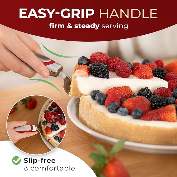 Orblue Pie Server, Essential Kitchen Tool, Serrated on Both Sides, Great for Right or Left Handed Chef, Stainless Steel Flatware, Cake Cutter, Red