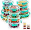 34pcs Glass Food Storage Containers with Lids Set, Airtight Glass Meal Prep Containers (17 Containers & 17 Lids), Leak Proof Lunch Containers BPA-Free, Microwave, Oven, Freezer, Dishwasher Safe-Green