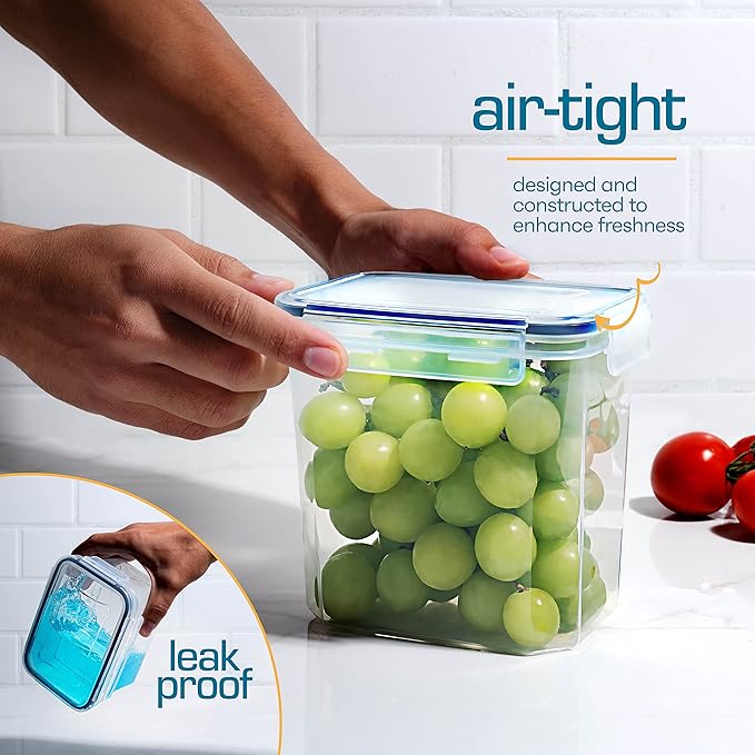 14 PCS Airtight Food Storage Containers with Lids set, BPA Free Leak-proof Kitchen and Pantry Organization Canisters for Cereal, Pasta, Dry Food, Flour Sugar, Stackable, Free Label, Marker, Scoop