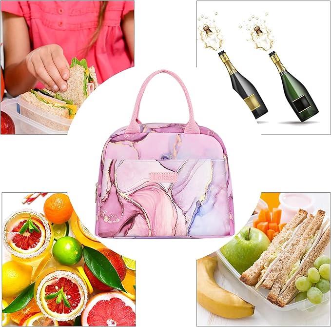 LOKASS Lunch Bags for Women Insulated Lunch Box Cooler Bag Thermal Lunch Tote for Ladies Adults Office Work, Pink