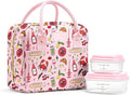 Fit & Fresh Bloomington Lunch Bag for Women - Insulated Large Lunch Box for Work with Containers, Leak-Resistant, Stain-Resistant, Zipper Closure, Pink Pasta Dinner