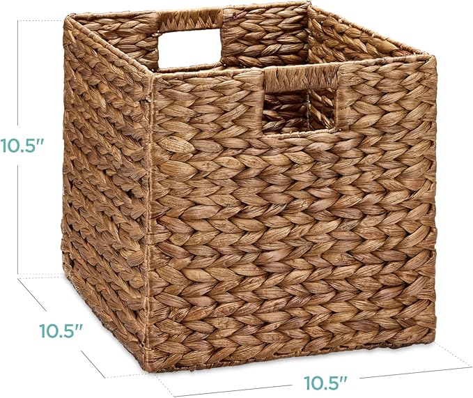 Best Choice Products 10.5x10.5in Pack of 5 Cube Storage Baskets, Water Hyacinth Multipurpose Collapsible Organizers, Handwoven Laundry Totes for Laundry, Living Room, Kids Room & Nursery - Chestnut