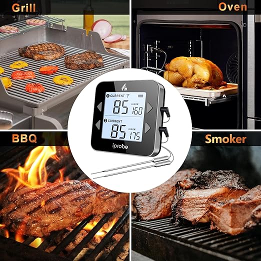 Dual Probe Rechargeable & Waterproof Digital Meat Thermometer for Food - Large LCD Backlight Cooking Thermometer for Kitchen Smoker Oven Grill BBQ Candy