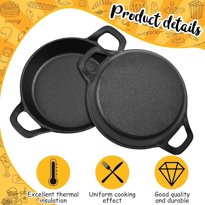 Mini Cast Iron Skillets 6.3 x 6.3 x 1.5 Inch Cast Iron Pan Small Ramekin Set Black Casserole Dish Cookware Oven Safe Mini Skillets for Kitchen Indoor Outdoor Picnic (8 Pack)