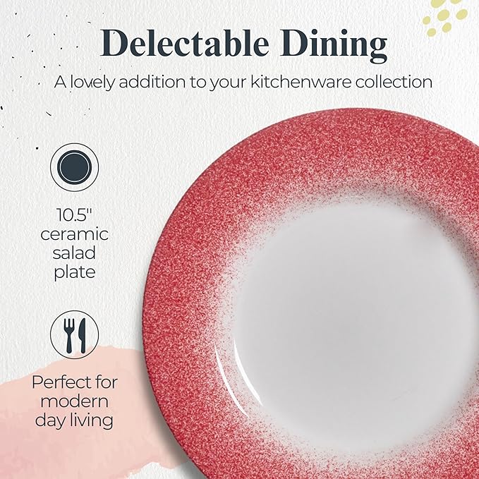 Portmeirion Potter's Mist 10.5" Dinner Plate (Set of 4) - Handcrafted Earthenware Plates with Red Accent Rim, Microwave & Dishwasher Safe - Ideal Tableware for Modern & Traditional Dining (Red Mist)