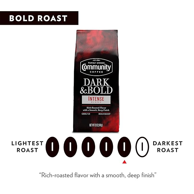 Community Coffee Dark & Bold Intense Blend, Dark Roast Ground Coffee, 12 Ounce Bag (Pack of 2)