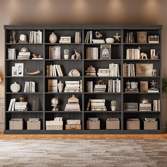 70.8" Tall Black Bookshelf, Farmhouse Modular Bookcase with 6-Tier Adjustable Shelves, Large Storage Cabinet for Home Office, Living Room, Set of 2