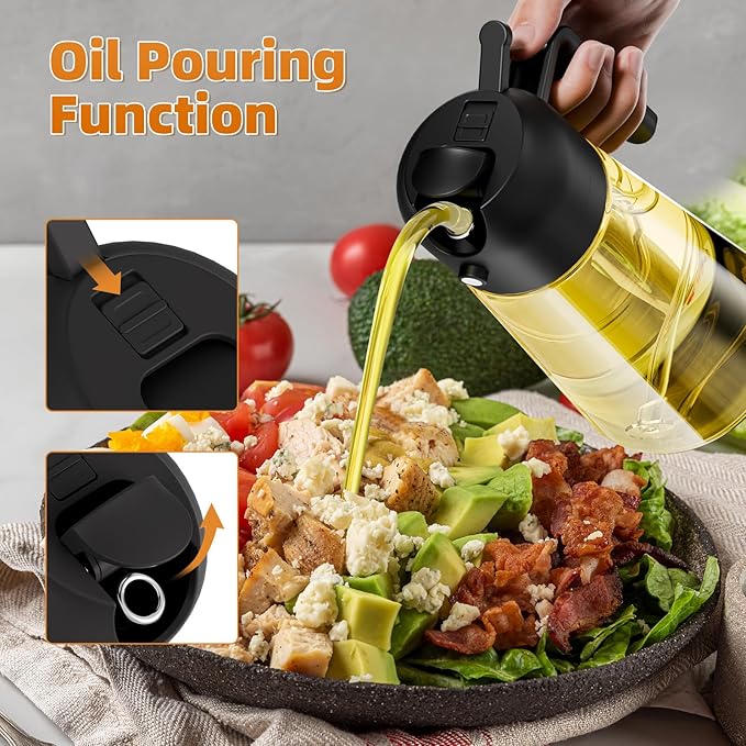 Marbrasse Oil Dispenser for Kitchen,20 OZ /600ml Leakproof Glass Oil Bottle Olive Oil Container with Auto Flip Cap for Kitchen Cooking (Black)