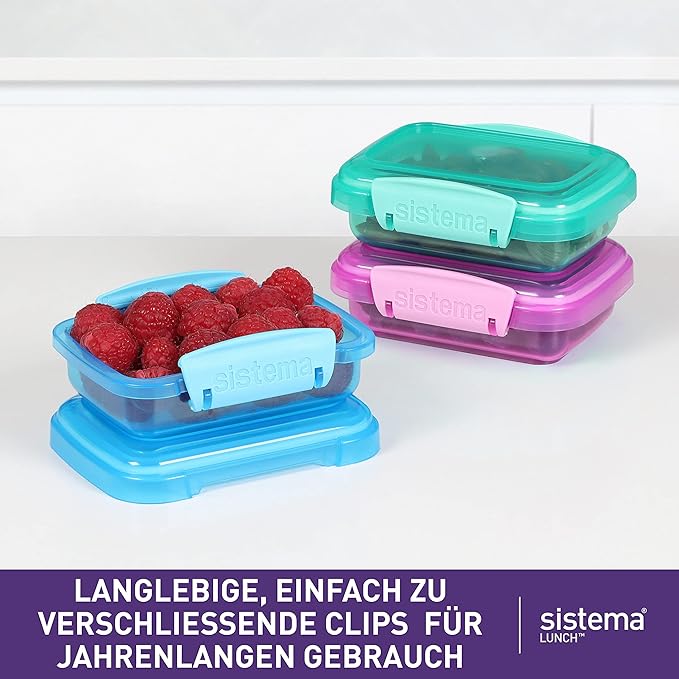 Sistema Lunch Collection Food Storage Containers, 6.7 oz./0.2 L, Pink/Green/Blue, 3 Count