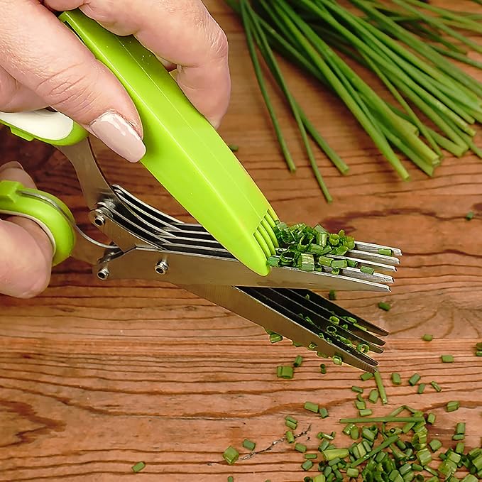RSVP International Kitchen Tool Collection Herb Scissors with Protective Cover/Blade Cleaner, Dishwasher Safe, 7.75x3.25"