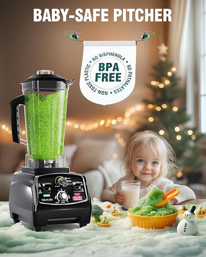 WantJoin Professional Blender, ETL listed 68oz Commercial Blender for kitchen Max 1800W High Power Home and Commercial with Timer, Smoothie Maker 2200ml for Crushing Ice, Frozen Dessert, Soup,fish