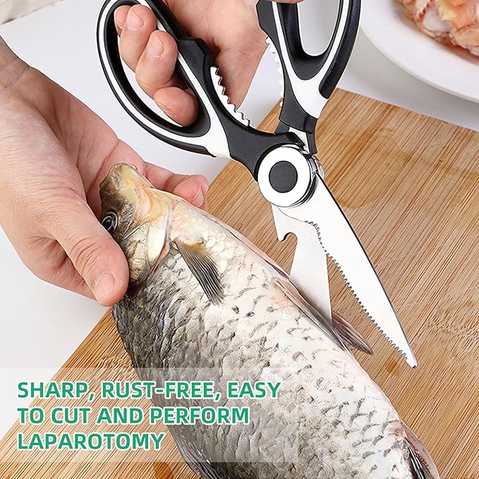 Multipurpose kitchen scissors, heavy duty meat poultry scissors, spice scissors, food cooking scissors, stainless steel utility scissors (2, white)