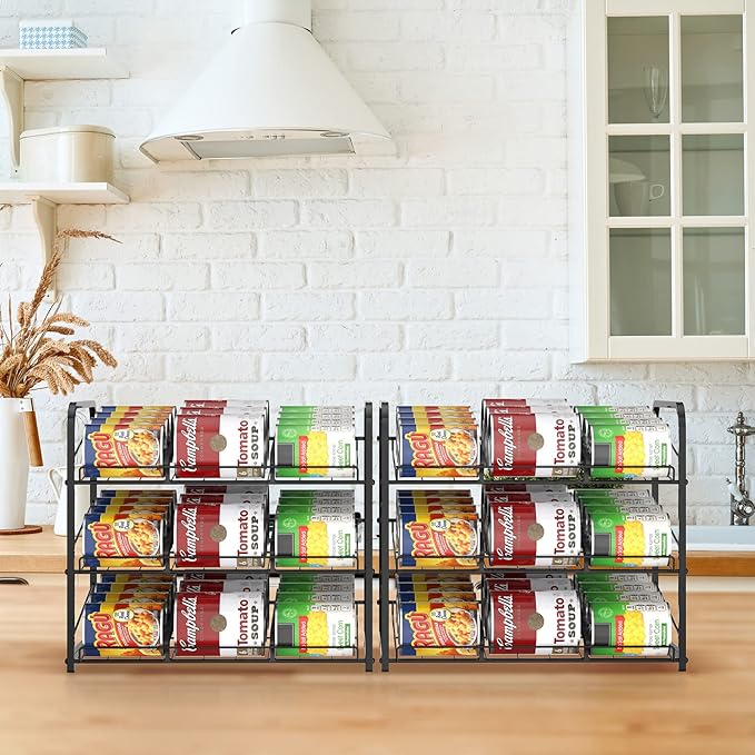 Can Organizer for Pantry Stackable 2 Pack, Can Storage Organizer Rack Stacking Can Dispensers Small Space Holds up to 36 Cans for Pantry, Kitchen, Cabinet Black