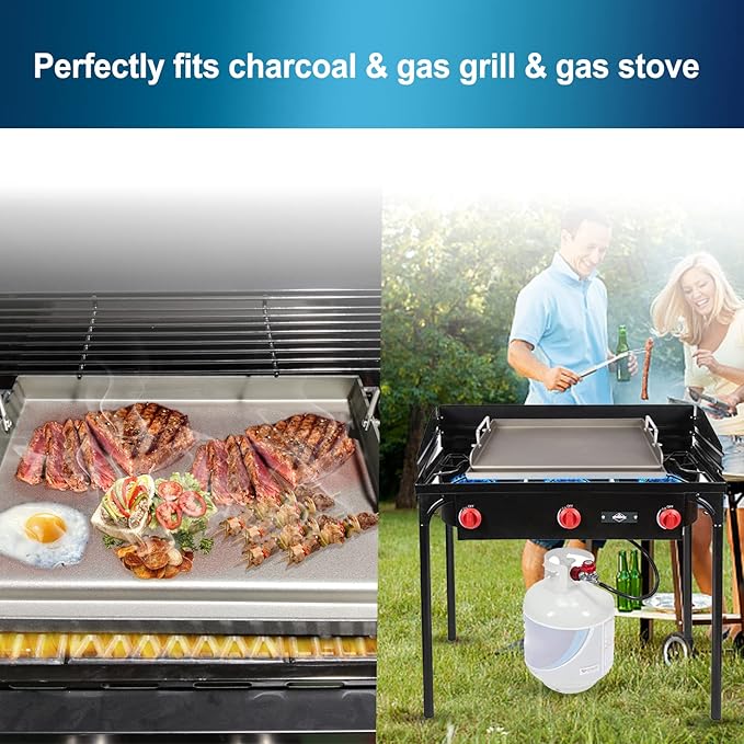 Griddle for Gas Grill Metal Cooking Griddle Pan for Outdoor Gas Grill, 17" x13" Flat Top Plate Skillet Pan Teppanyaki Insert for Weber Charbroil Camp Chef and Charcoal