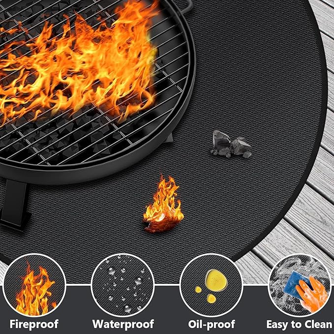 42" Round Fire Pit Mat for Solo Stove Bonfire/Under Grill Mat for Outdoor Pit Fireproof Waterproof Oil-Proof, 4 Layers Fireproof Mat Fireplace Mats Grill Pads Solo Stove Mat Deck Patio Grass Smoker