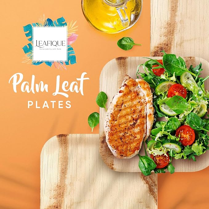 100% Natural 8” Palm Leaf Square Plate (50-pack), Compostable & Biodegradable Dinnerware for Catering, Birthdays, Cinco de Mayo, BBQs, Thanksgiving, Alternative to Paper & Bamboo Plates Disposable