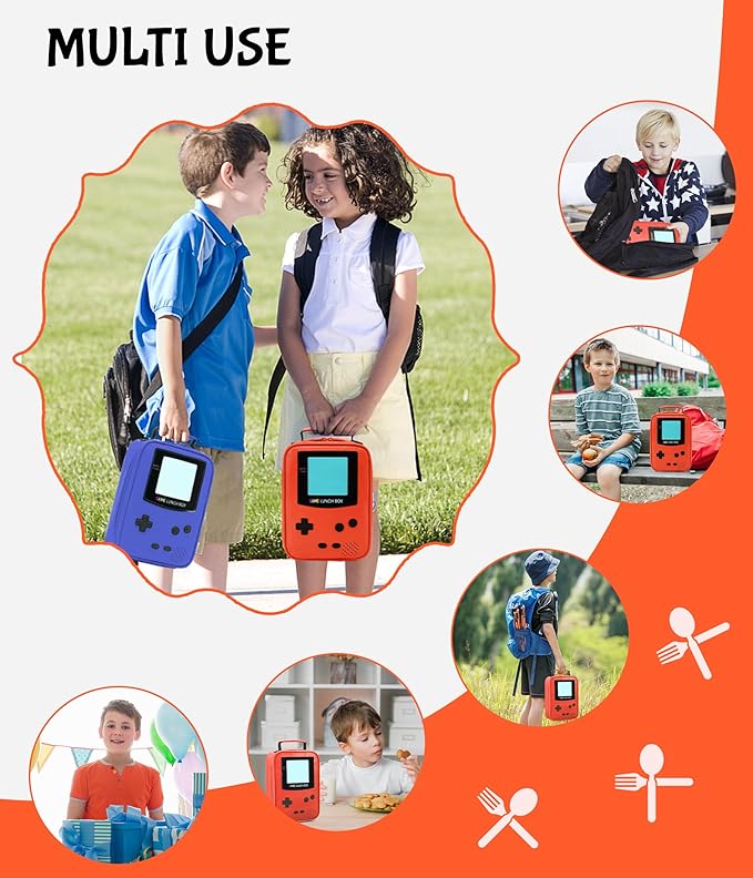 Boy Lunch Box,Kids Lunch Bag Insulated Leather Game Lunch Box for School Thermal Meal Cooler Lunch Boxes for Boy Girl Kid Toddler Teen